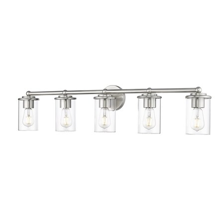 Z-Lite Thayer Vanity, 5-Light, 39 In.W x 5.75 In.L x 8.75 In.H, Brushed Nickel/Clear 742-5V-BN